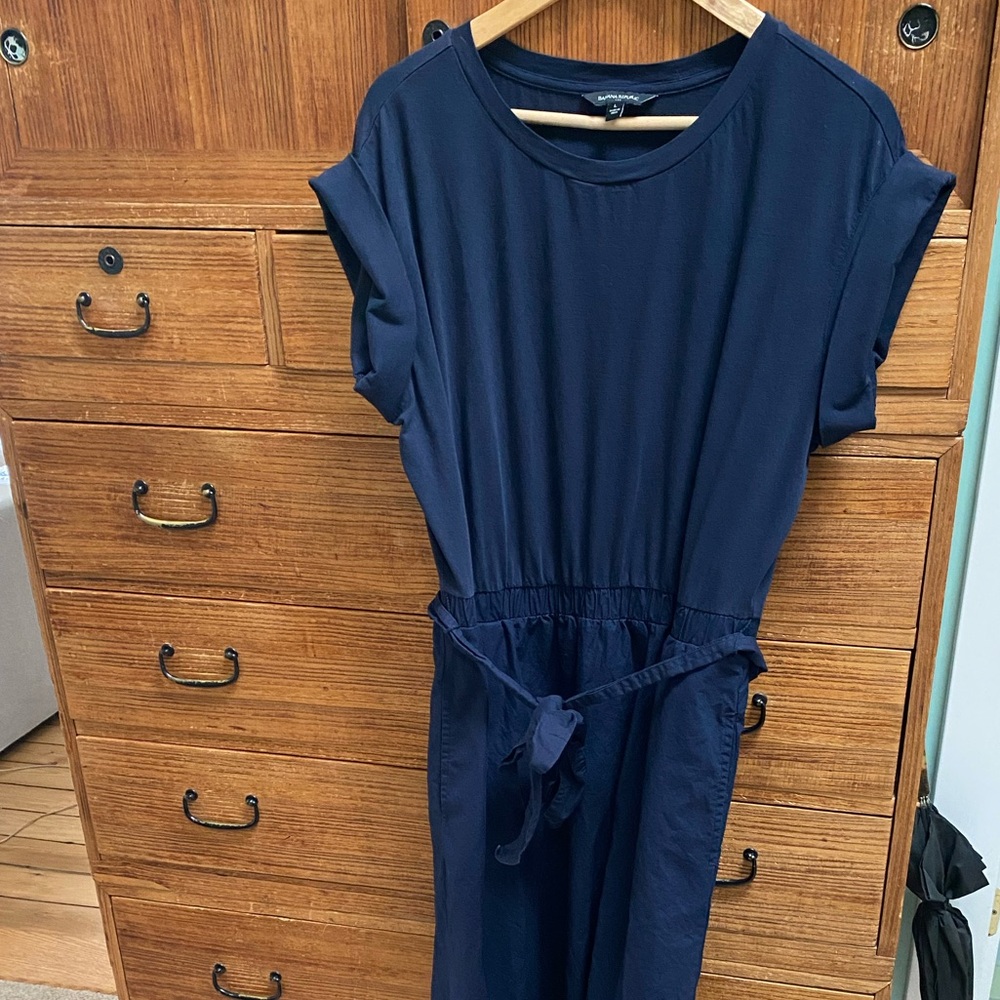 Navy Blue Short Sleeve Multimedia Maxi Dress
